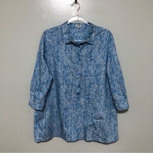 Tyler Boe Tunic Blue Abstract Geometric Print Popover Cotton Large